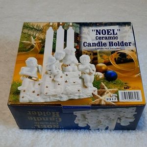 New Noel Ceramic Candle Holder 3 Candles White